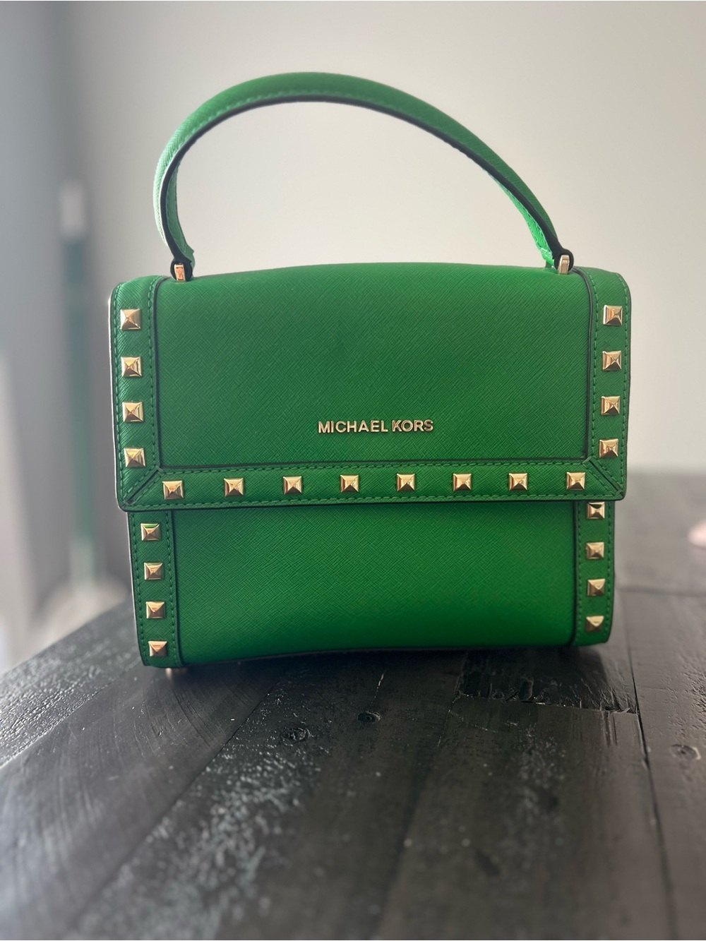 Michael Kors Dillon Emerald Green Studded Top Handle Satchel